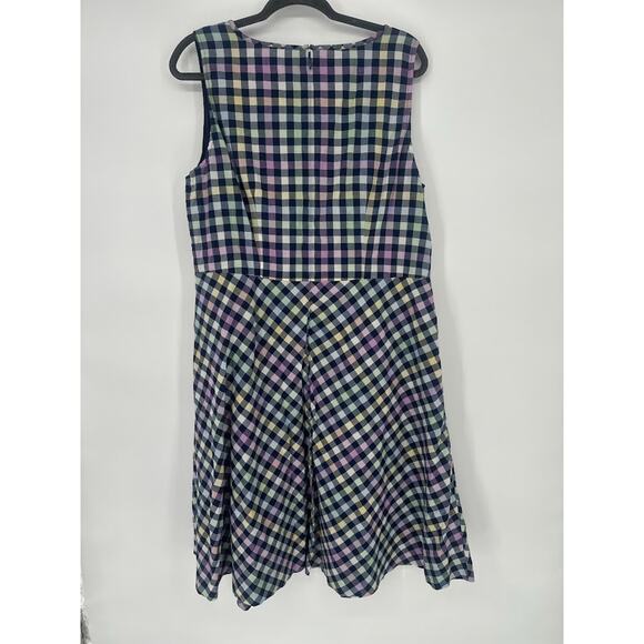 Talbots Dress 14W Rainbow Gingham Sleeveless Preppy Midi Cotton Retro Fit Flare - Picture 5 of 8